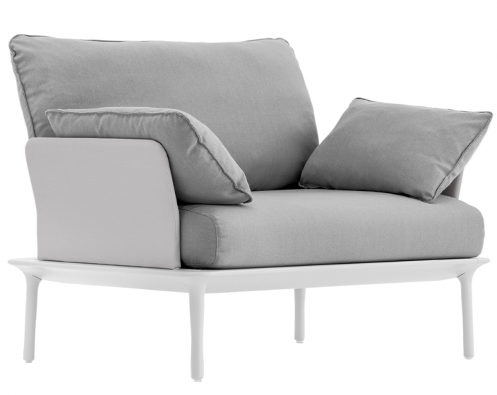 Fauteuil jardin design lounge Reva Patrick Jouin Pedrali confort coussin assise garnie blanc sable