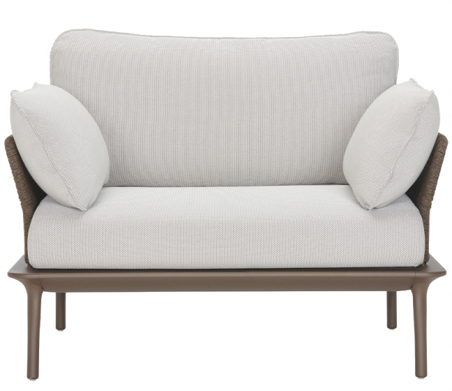 Fauteuil extérieur Reva Twist Patrick Jouin Pedrali Aluminium textylene corde plate Coussins en mousse tissu imperméable