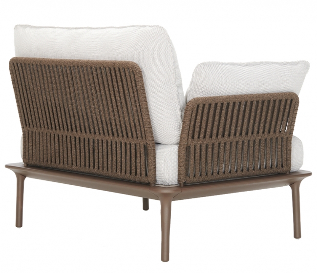 Fauteuil extérieur Reva Twist Patrick Jouin Pedrali Aluminium textylene corde plate Coussins en mousse tissu imperméable