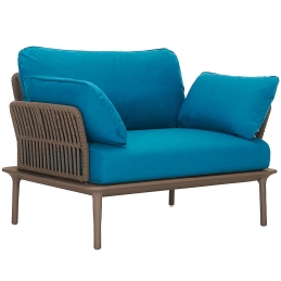 Fauteuil extérieur Reva Twist Patrick Jouin Pedrali Aluminium textylene corde plate Coussins en mousse tissu imperméable
