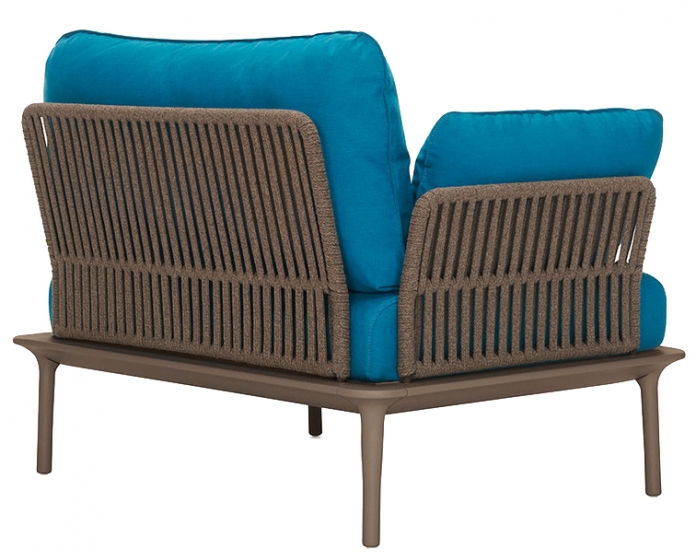 Fauteuil extérieur Reva Twist Patrick Jouin Pedrali Aluminium textylene corde plate Coussins en mousse tissu imperméable
