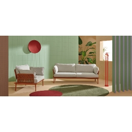 Canapé extérieur Reva Twist Patrick Jouin Pedrali Aluminium textylene corde plate Coussins en mousse polyuréthane tissu imperméa