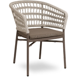 Fauteuil Bled léger et empilable pour restaurant et terrasse de luxe authentique et naturel avec coussin taupe crème