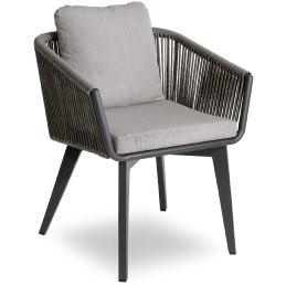 Fauteuil lady léger pour restaurant et terrasse de luxe design et élégant avec coussin beige gris Dossier recouvert de corde