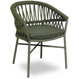 Fauteuil Method léger et empilable pour restaurant et terrasse design et élégant en corde avec coussin vert blanc noir recouv