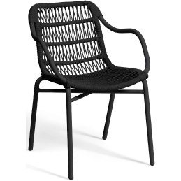 Fauteuil Bridge Leaf léger empilable pour restaurant et terrasse design et élégant en corde tressé a la main orange blanc noir 
