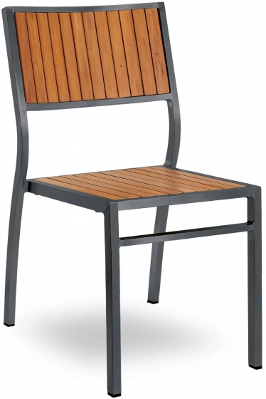 Chaise Bavière aluminium brossé et anodisé, satiné. Les assises Tech-no wood teck vieilli ou huilé empilable robuste