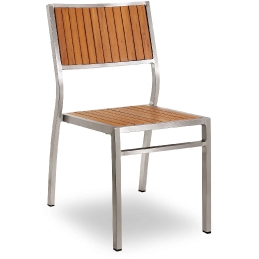 Chaise Bavière aluminium brossé et anodisé, satiné. Les assises Tech-no wood teck vieilli ou huilé empilable robuste