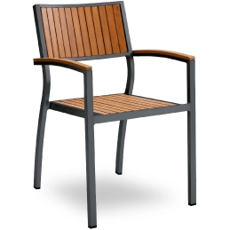 Fauteuil Bavaria aluminium brossé et anodisé, satiné. Les assises et les dossiers Tech-no wood teck contral vieilli ou huilé em