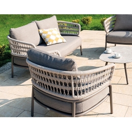 Fauteuil lounge, Bled, Dossier: corde; Structure: aluminium laqué peint; Assise: coussin garni;