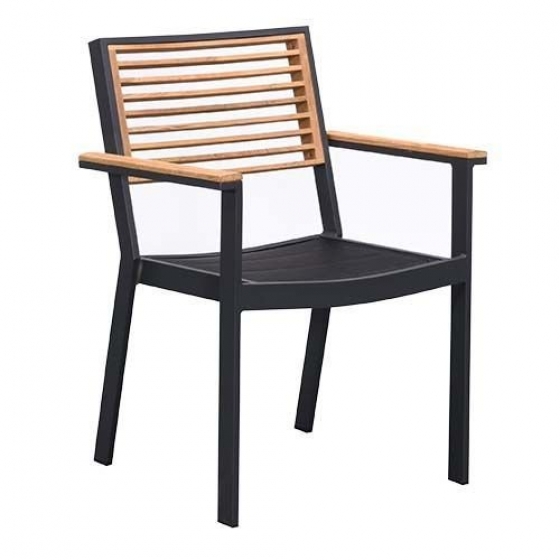 Fauteuil Bridge Yorki • Cadre en aluminium• Revêtement par poudre• Résistant aux UV• Dossier et accoudoirs en teck• Empilable