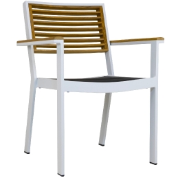 Fauteuil Bridge Yorki • Cadre en aluminium• Revêtement par poudre• Résistant aux UV• Dossier et accoudoirs en teck• Empilable