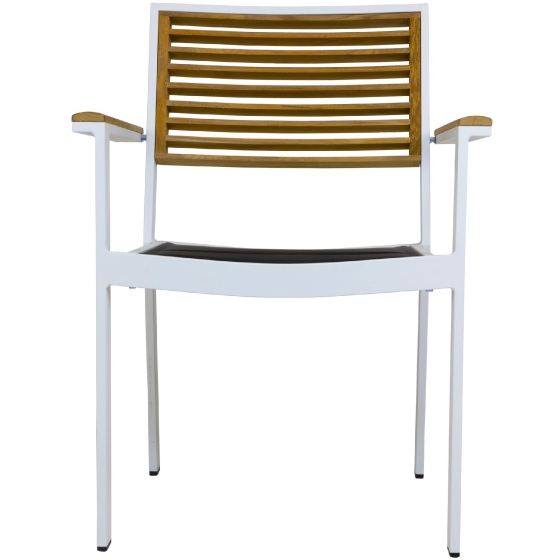 Fauteuil Bridge Yorki • Cadre en aluminium• Revêtement par poudre• Résistant aux UV• Dossier et accoudoirs en teck• Empilable