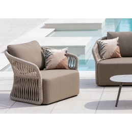 Fauteuil lounge, Method, Dossier: corde; Structure: aluminium laqué peint; Assise: coussin garni;