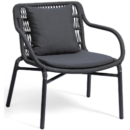 Fauteuil lounge, Leaf, Dossier: corde; Fonction: empilable x 4; Structure: aluminium laqué peint; Assise: coussin garni;