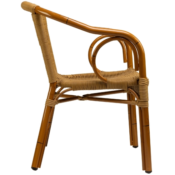 Fauteuil Bridge jardin terrasse restaurant bar kafe• Aluminium Ø30*1,5mm• Aspect bambou• Tissage rond PE résistant aux UV• Empi