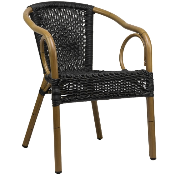 Fauteuil Bridge jardin terrasse restaurant bar kafe• Aluminium Ø30*1,5mm• Aspect bambou• Tissage rond PE résistant aux UV• Empi