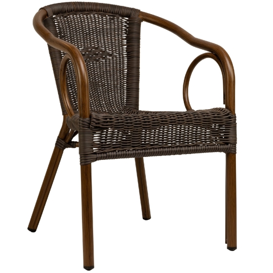 Fauteuil Bridge jardin terrasse restaurant bar kafe• Aluminium Ø30*1,5mm• Aspect bambou• Tissage rond PE résistant aux UV• Empi