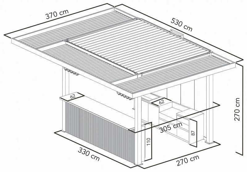 Gazebo, Pavillion Service, Structure: aluminium laqué peint
