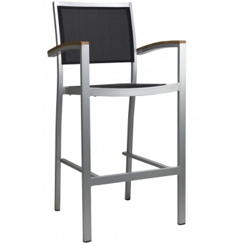 Chaise haute Medi • Aluminium 22*22*1,8 mm• Revêtement en poudre• Résistant aux UV• Tissage plat en PE• Accoudoirs en teck• E