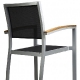 Chaise haute Medi • Aluminium 22*22*1,8 mm• Revêtement en poudre• Résistant aux UV• Tissage plat en PE• Accoudoirs en teck• E